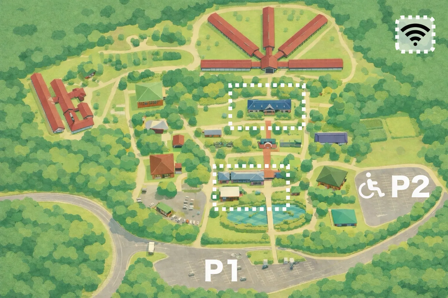 入場口前の監獄食堂周辺で利用できるWifi案内