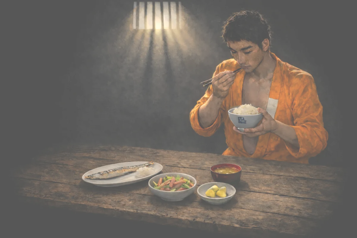 監獄食を食べる人形